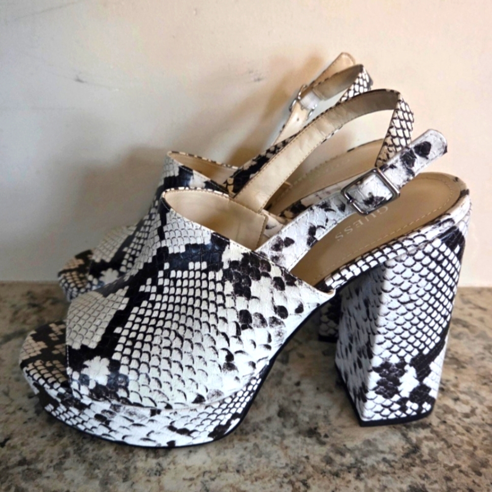 Guess Black and White Women's Platform Heels